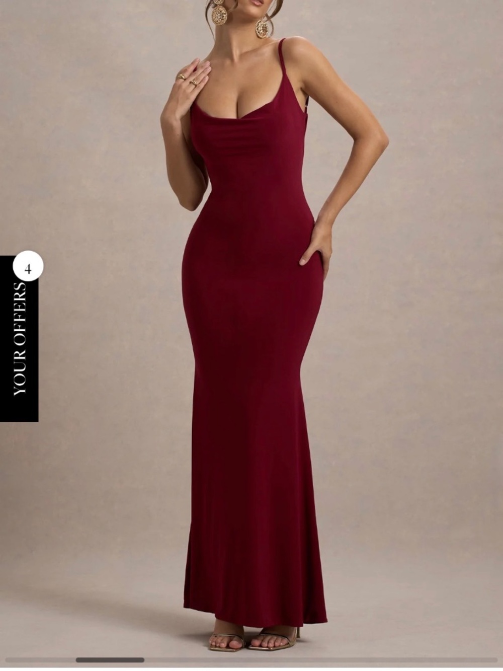 Club London FRANCOISE Berry Cowl Neck Backless Maxi Dress With Lace Insert